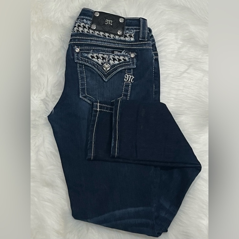Miss Me Mid-Rise Skinny Jeans Zebra Sequins, Size 28